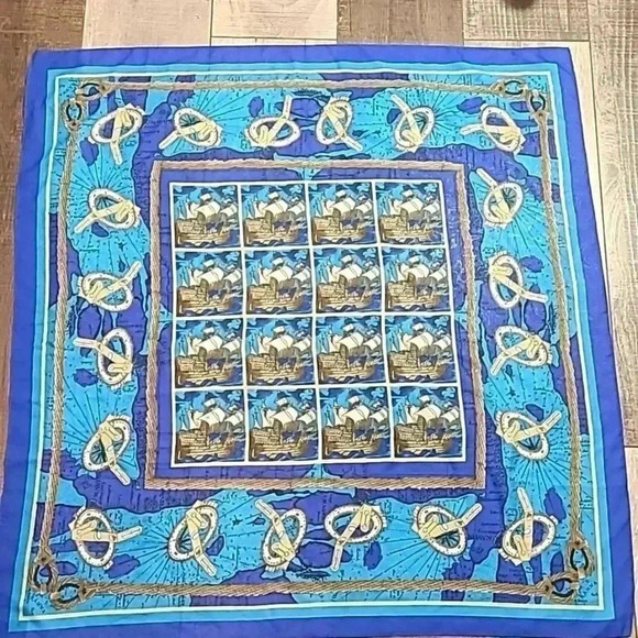 Nautical Theme Blue & Tuquoise Vintage Scarf - Picture 1 of 5